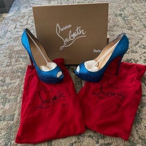 Christian Louboutin Lady Peep Glitter Bleu Saphir Size 39